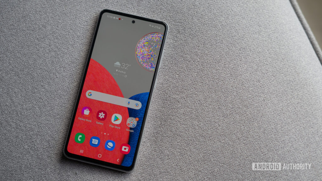 Samsung Galaxy A52s 5G lead shot with display on