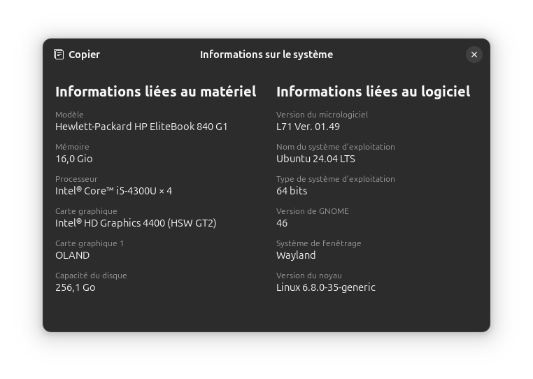 J’ai eu l'opportunité d'installer et d'essayer Ubuntu 24.04 "Noble Numbat" sur mon HP EliteBook 840 G1. Avec ses nombreuses améliorations, sa fluidité et sa gestion optimisée des ressources, cette nouvelle version d'Ubuntu promet une expérience utilisateur exceptionnelle. Dans cet article, je partage mes impressions sur les performances, les nouvelles fonctionnalités et la compatibilité matérielle de cette distribution Linux incontournable.