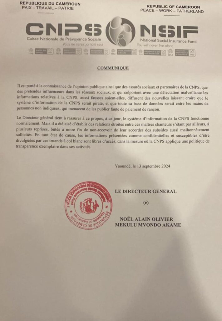 Le communiqué du DG de la CNPS.