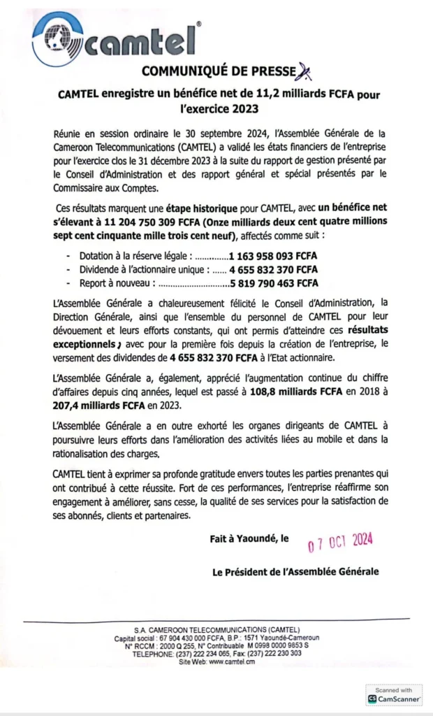 Camtel engrange 11 milliards FCFA malgré une qualité de service contestée 62 Screenshot 20241021 080527 Gallery
