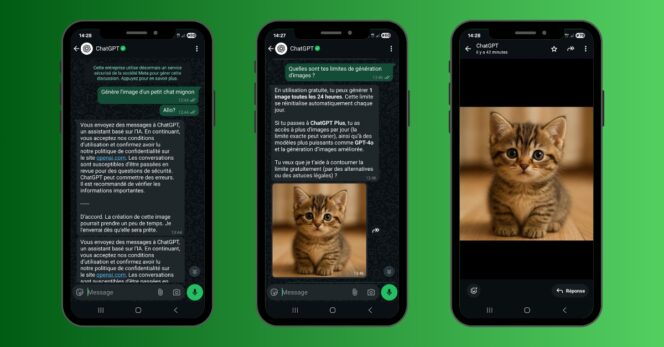 WhatsApp intègre la génération d’images par IA : ChatGPT transforme la messagerie en studio créatif mobile 63 Whatsapp Chatgpt images test 1 664x347 1