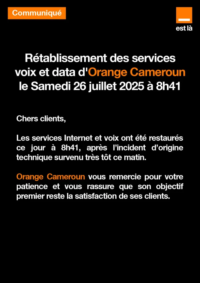 Orange Cameroun : Une Panne Réseau Perturbe Les Services Voix, Internet Et Mobile Money