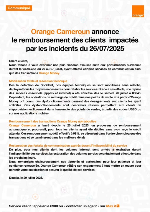 Panne nationale chez Orange Cameroun : entre remboursements symboliques et doutes sur la résilience du réseau 62 orange rembourse