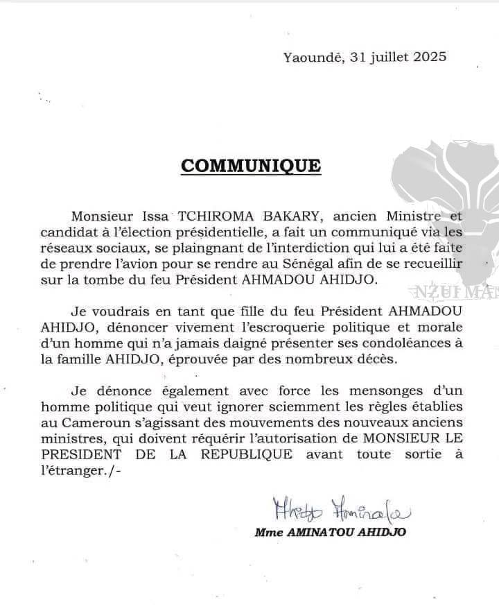Clash entre Issa Tchiroma et Aminatou Ahidjo à la veille de la présidentielle 2025. Interdiction de sortie, communiqué viralisé, guerre des récits numériques : le débat électoral s’intensifie sur les réseaux sociaux.