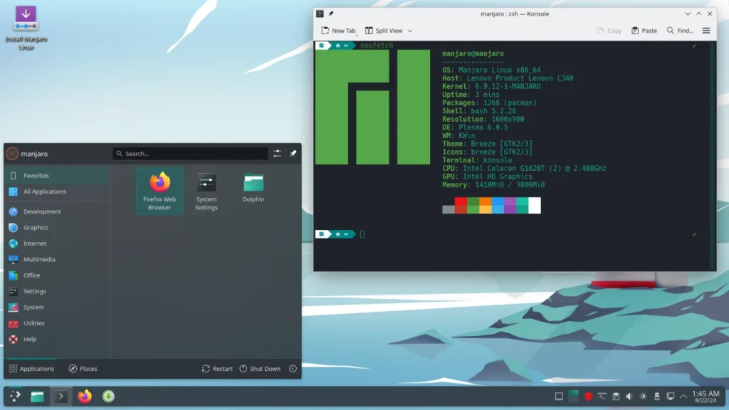 Les meilleures distributions Linux pour remplacer Windows 10 après la fin du support 68 1280px Manjaro Linux 24.0 KDE Plasma Desktop English
