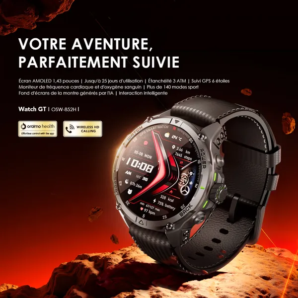 oraimo watch gt montre connectee gps amoled 3atm 143 avec deux bracelets interchangeables 11