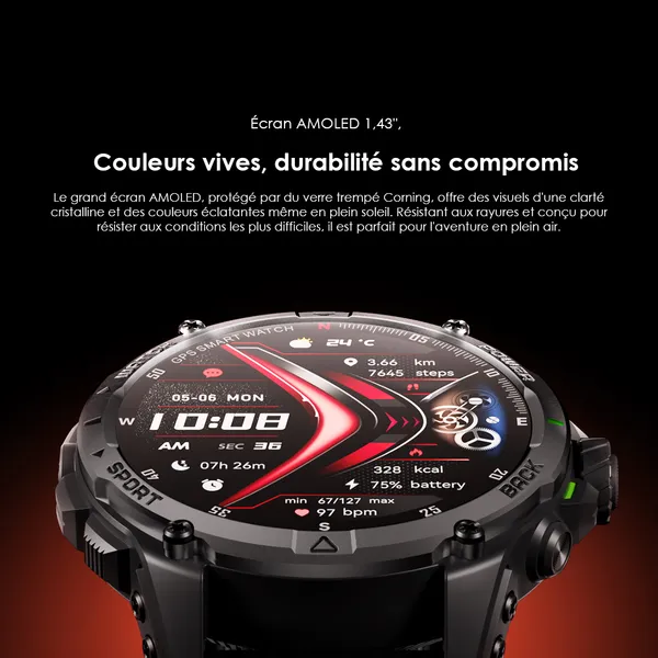 oraimo watch gt montre connectee gps amoled 3atm 143 avec deux bracelets interchangeables 7