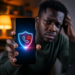 Un utilisateur africain consulte une alerte de sécurité sur son smartphone Android, illustrant la fonctionnalité Fake Call Detection conçue pour détecter les appels frauduleux et les usurpations d'identité.