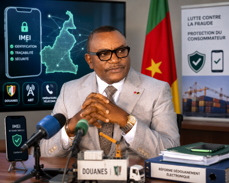 Téléphones non dédouanés au Cameroun : qui paie réellement les taxes et quel sera l'impact sur les prix ? 61 Fongod Edwin Nuvaga, Directeur général des Douanes du Cameroun, lors d'une illustration sur le dédouanement électronique des smartphones, l'IMEI et les taxes sur les téléphones portables.