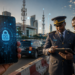 Smartphones : après le Cameroun, le Tchad veut adopter le contrôle des téléphones par IMEI 69 Un smartphone affichant un cadenas numérique est tenu au premier plan, tandis qu'un agent en uniforme et un expert analysent des données sur une tablette dans une ville africaine moderne équipée d'infrastructures télécoms.
