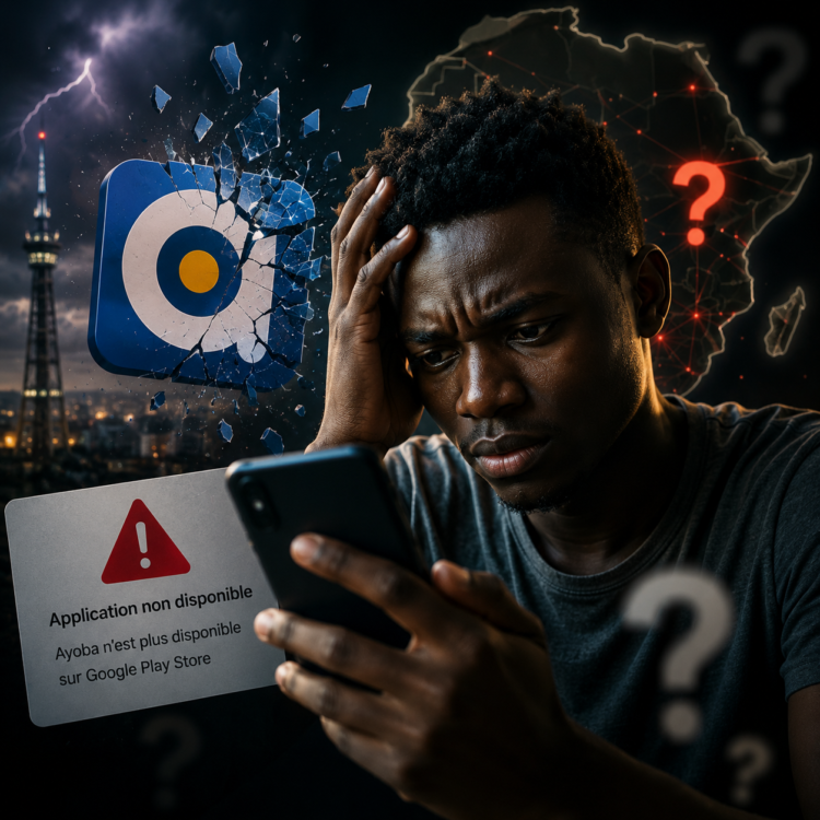 Ayoba : de 35 millions d'utilisateurs à la fermeture, pourquoi MTN a retiré son « WhatsApp africain » du Google Play Store 61 Illustration d'un utilisateur africain inquiet devant la disparition d'Ayoba du Google Play Store, avec le logo de l'application brisé en arrière-plan, symbolisant la fin de la messagerie de MTN.
