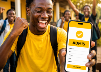 Un jeune Camerounais célèbre son admission après avoir consulté les résultats des examens officiels sur le portail ONE de MTN Cameroun depuis son smartphone.