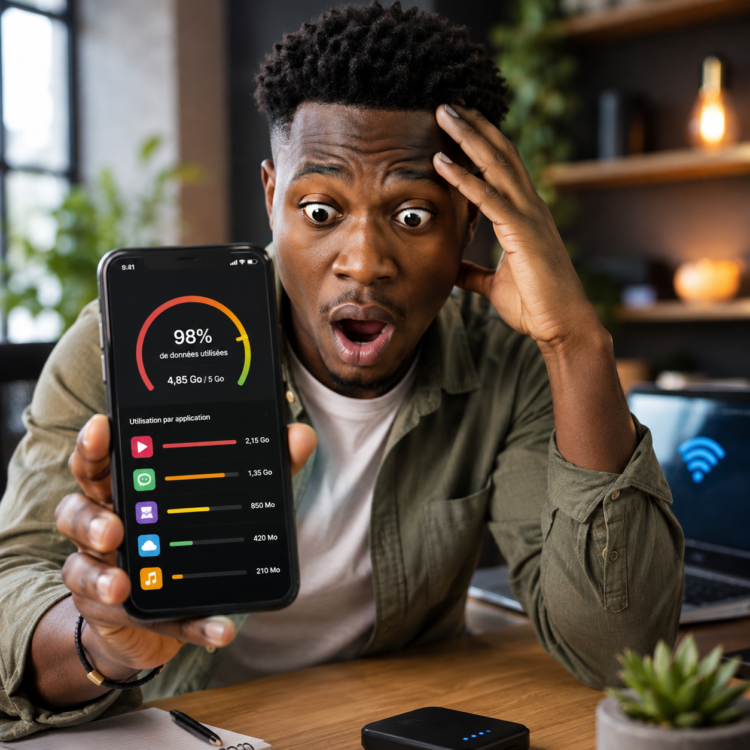 Forfait Internet qui fond vite ? 7 réglages à vérifier avant de racheter des Go 61 Jeune homme africain surpris en découvrant la forte consommation de données mobiles sur son smartphone