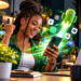 Femme africaine utilisant un smartphone Android lent et cherchant à améliorer sa réactivité